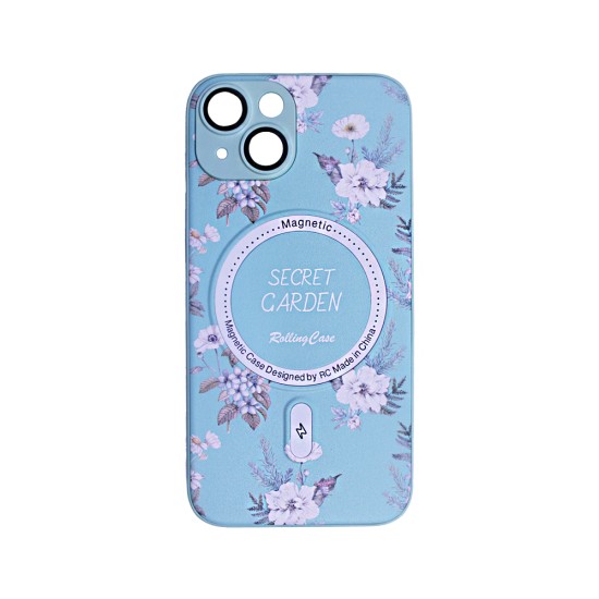 Flower Design Magnetic Case for Apple iPhone 14 Purple